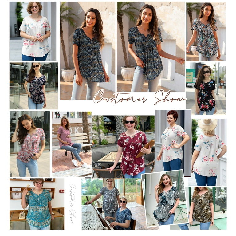 a.Jesdani Womens Plus Size Tunic Tops Short Sleeve Casual Floral Henley  Shirts m-4x 