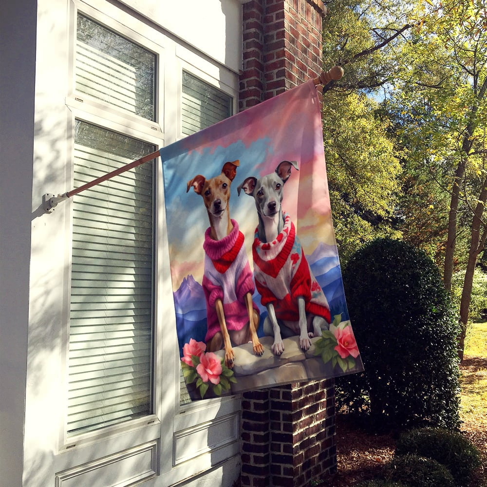 Italian Greyhound Two Hearts House Flag 28 in x 40 in