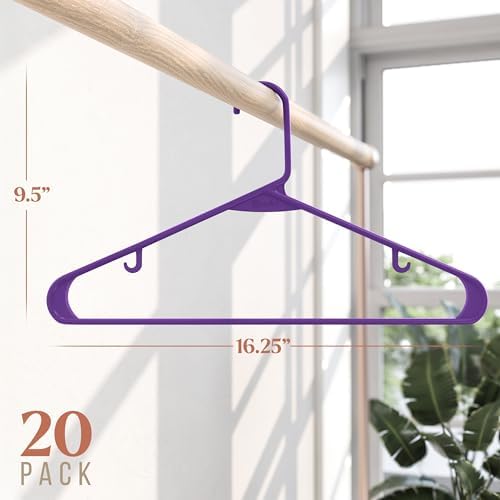 Plastic Hangers 20 Pack Purple - Clothes Hangers - Makes The Perfect Coat Hanger and General Space Saving Clothes Hangers for Closet - Percheros Ganchos para Colgar Ropa Hangars
