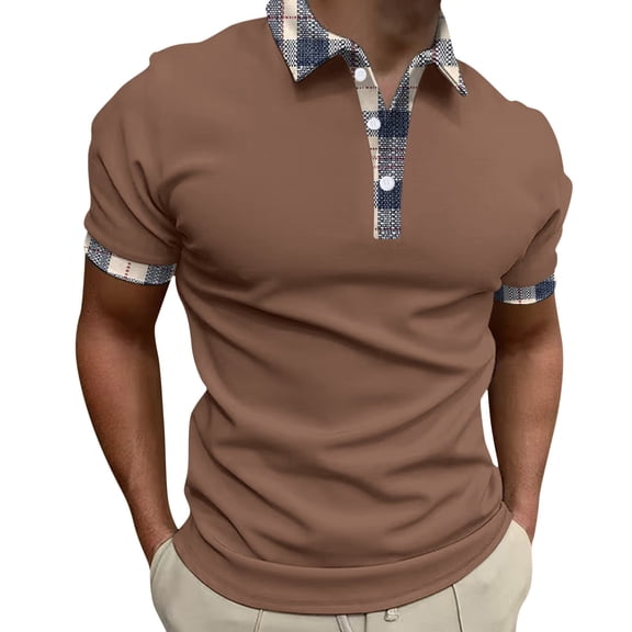 Sngxgn Shirts for Men Polo Short Sleeve Collared Shirt(Coffee,M)
