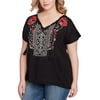 Jessica Simpson Womens Plus Knit Embroidered Pullover Top