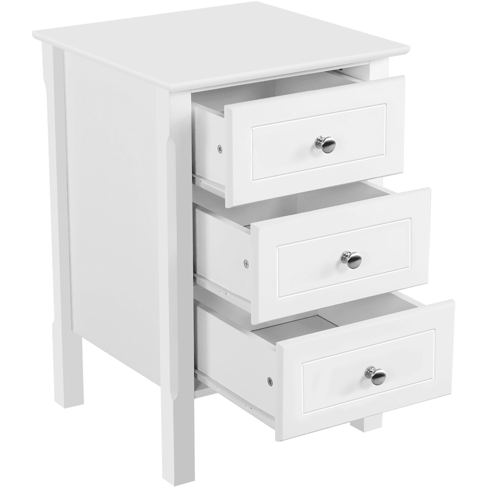 Renwick 3 Drawer End Table with Solid Wood Legs for Living Room, All Ages, White