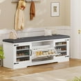 thumbnail image 7 of Farmhouse Storage Bench with Cushion, 57in Shoe Cabinet with Metal Barn Door and Half Hidden Storage Space for Entryway, Bedroom, Living Room, Old White, 7 of 7