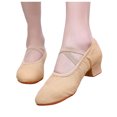thumbnail image 2 of Xfvqtps Womens Latin Dance Shoes Low Heel Cross Elastic Straps Close Toe Ballroom Salsa Canvas Dance Shoes Beige, 2 of 6