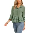 thumbnail image 4 of INSPIRE CHIC Button Down Shirts for Women's 3/4 Bell Sleeve Casual Ruffle Hem Tops Eyelet Blouse XS Gray Green, 4 of 6