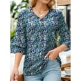 thumbnail image 4 of Tunic Blouses for Womens Floral Print Tops Summer V-Neck 3/4 Ruffle Sleeve Blouse, 4 of 7