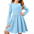 thumbnail image 5 of Cethrio Girls Casual Dresses, Long Sleeve Crew Neck Mid-length School Spring Dresses Blue Size 9-10 T, 5 of 6