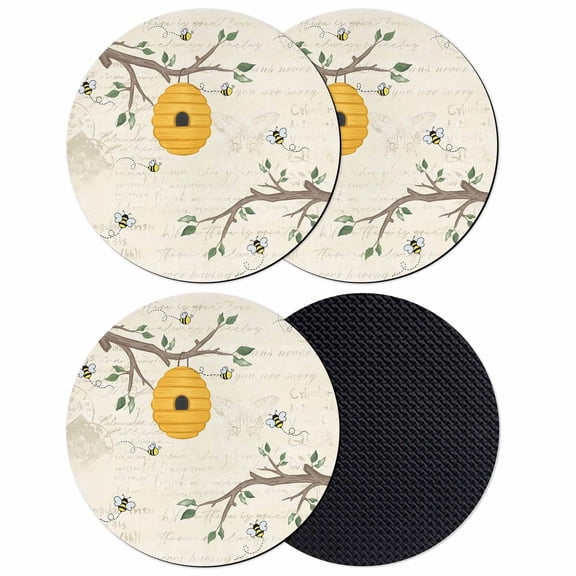 Bees Branches Coasters Set of 4, Absorbent Coasters for Drinks, Farmhouse Spring Botanical Elegant Coaster for Desk Coffee Table Protection, Home Decor House Warming Gifts 4"