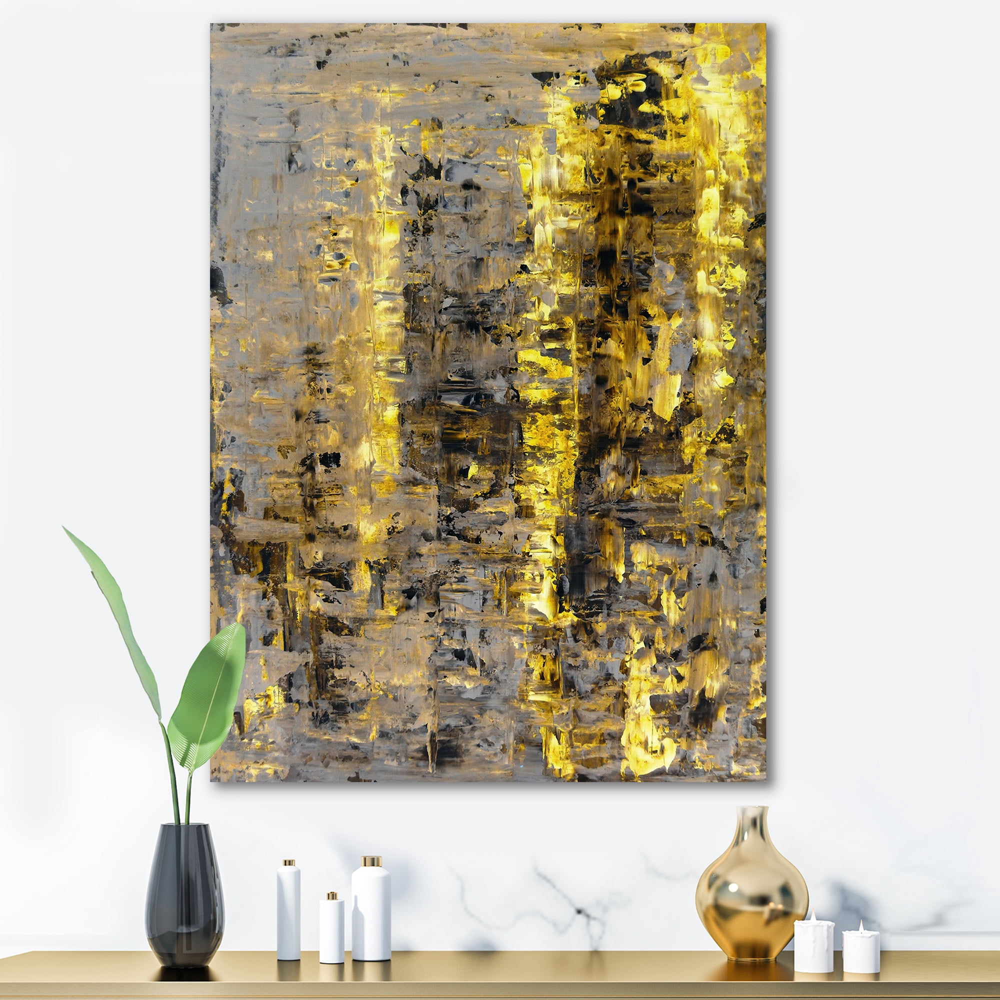 Designart ' Grey Meets Yellow Abstract Art II ' Modern Canvas Wall Art Print