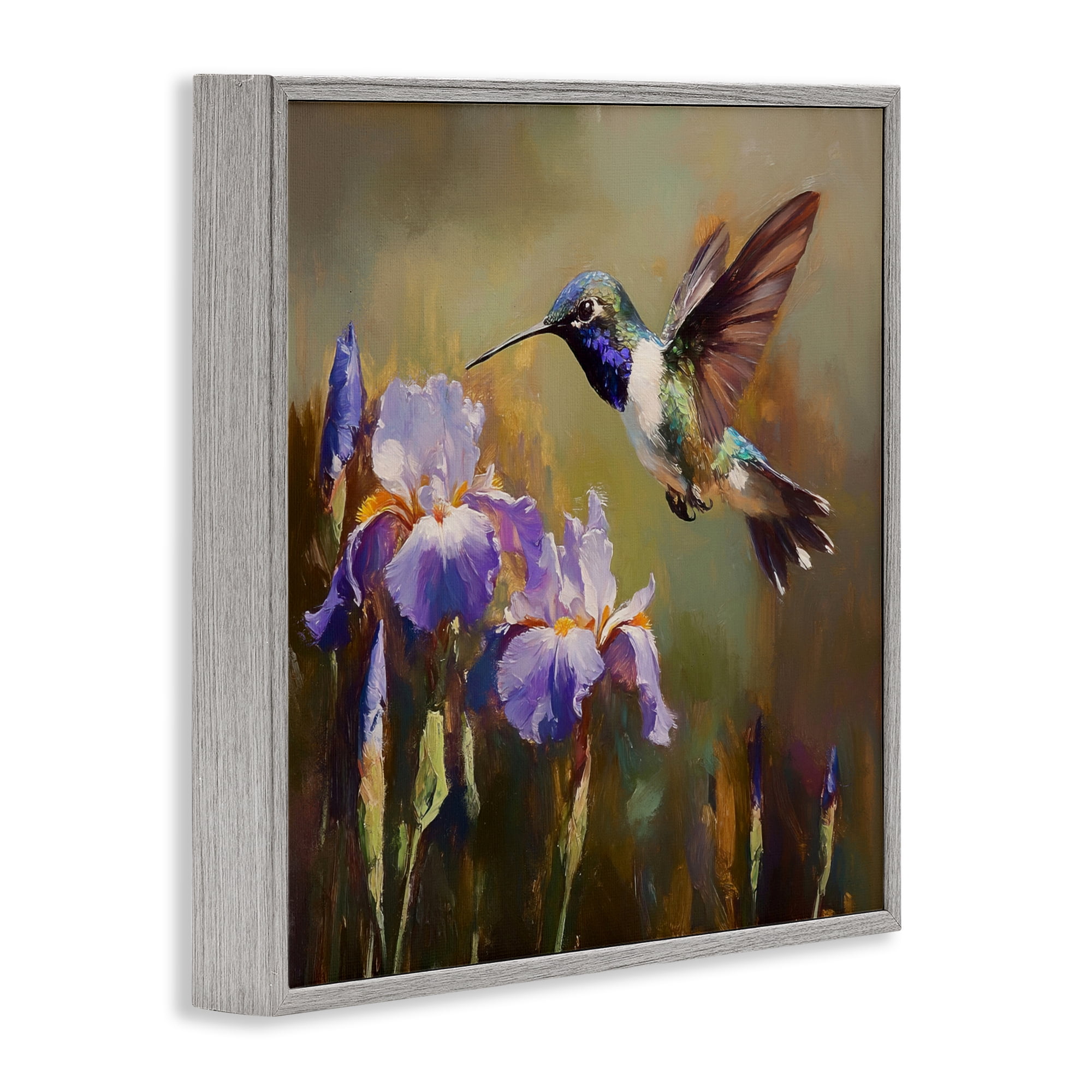 Stupell Industries Hummingbird & Purple Irises Gray Framed Giclee Art, design by Tina LeCour