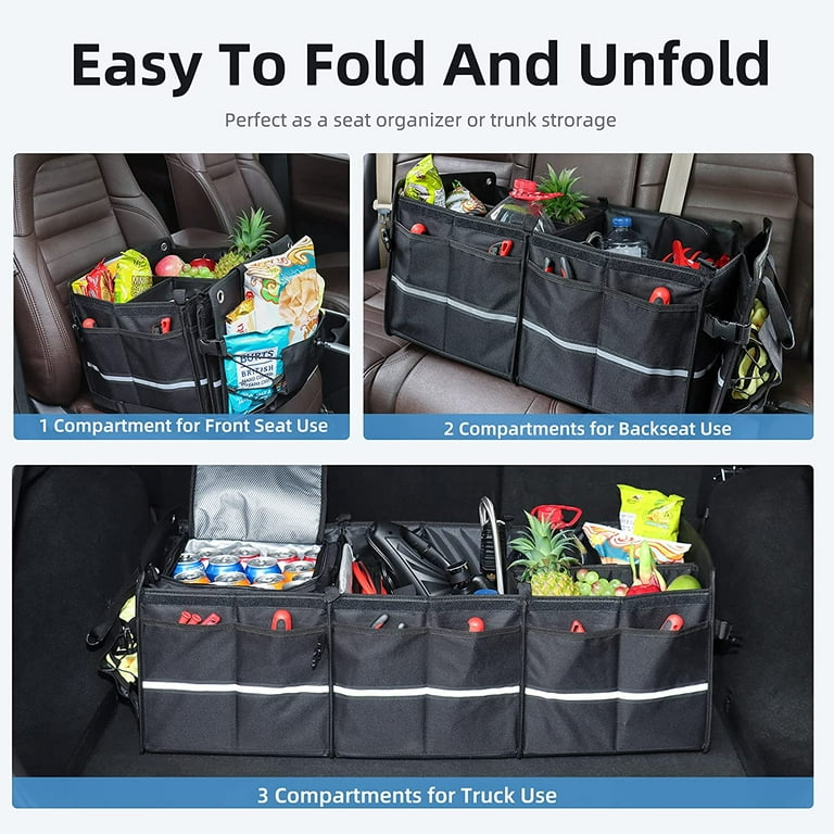 K KNODEL Extra Large Trunk Organizer With Cooler Bag, 3 Compartments Trunk  Organizer for Car, Heavy Duty SUV Trunk Organizer with 2 Adjustable  Securing Straps (4-in-1, Black) : : Automotive