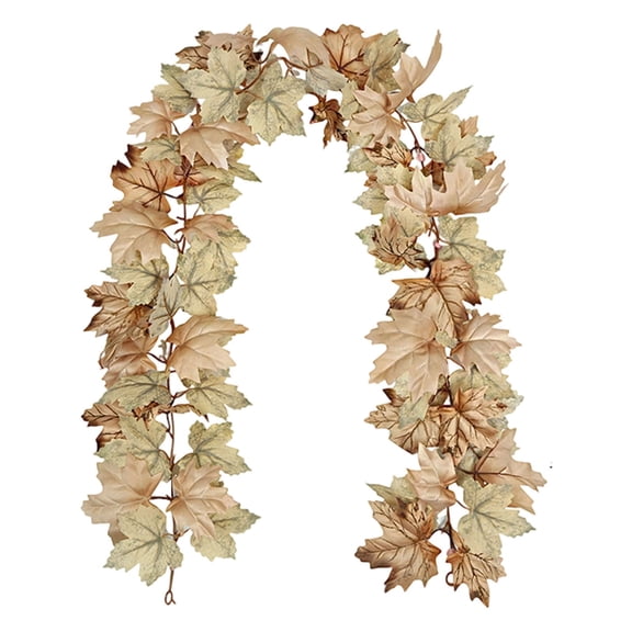 69" Artificial Fall Maple Leaf Garland, Realistic Autumn Foliage Vine, Indoor Outdoor Hanging Decor for Fireplace Mantel, Front Door, Thanksgiving Halloween Harvest Party Home Decor (Beige)