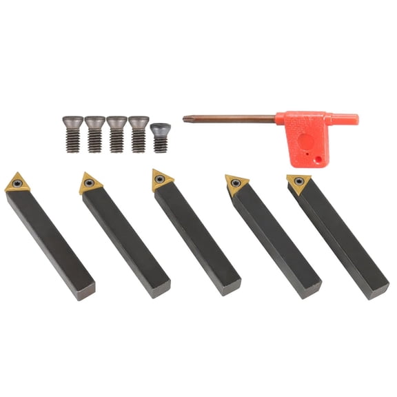 5 Pcs 1/2" Carbide Indexable Turning Tool Lathe Bit With Carbide Inserts Tool