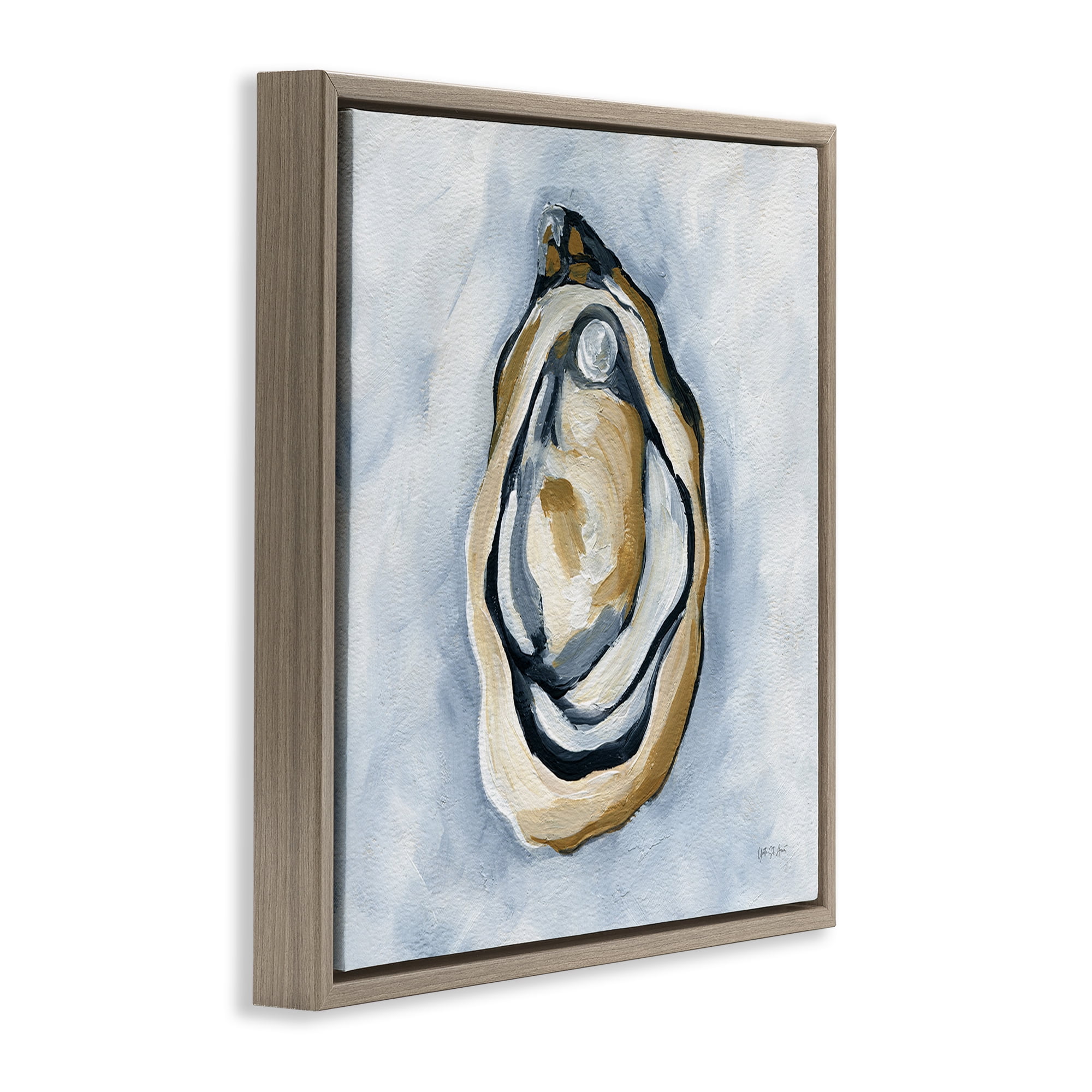 Stupell Industries Oyster with Pearl Coastal Painting Brown Floater Framed Canvas Art Print Wall Art, 18 x 18