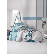 SUSSEXHOME Light Gray Cubes 0 Cotton Duvet Cover Set Teal, Full Size Duvet Cover, 1 Duvet Cover, 1 Fitted Sheet and 2 Pillowcases, Iron Safe, Hypoallergenic, Breathable Bedding Set