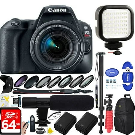 Canon EOS Rebel SL2 DSLR Camera with 18-55mm Lens (Black) with 64GB Dual Battery & Mic Pro Video Bundle