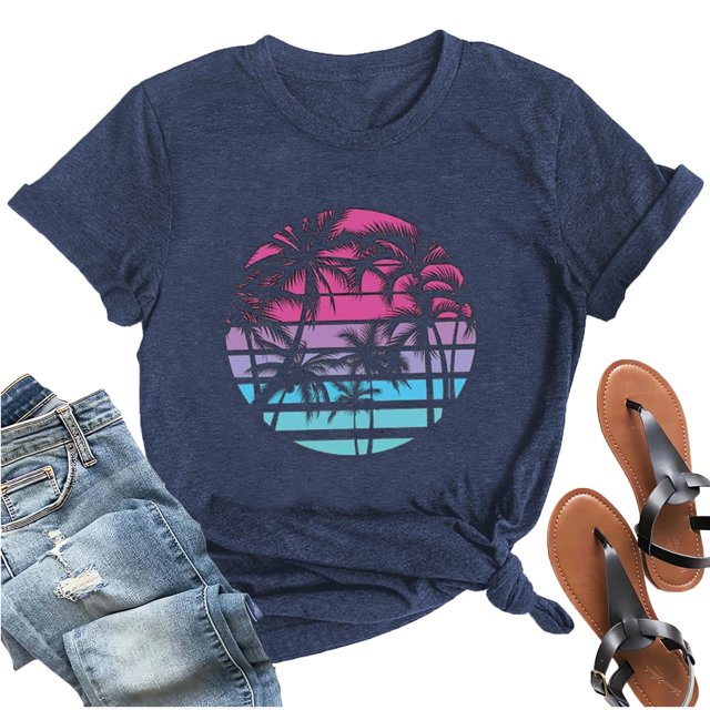 Camisas hawaianas para mujer, camisetas estampadas con palmeras, verano, playa, vacaciones, camisa c