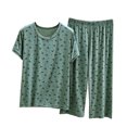 thumbnail image 3 of Bovxnpu Women's Pajamas Set Cotton Loose Floral Short Sleeve Capris Pants Pajamas Set, 3 of 6