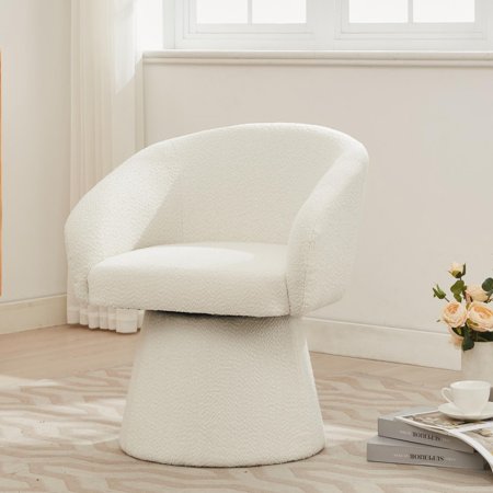 Modern 360° Swivel Accent Chair, Boucle Upholstered, Comfy Barrel Chair for Living Room, Bedroom & Office, Cream White