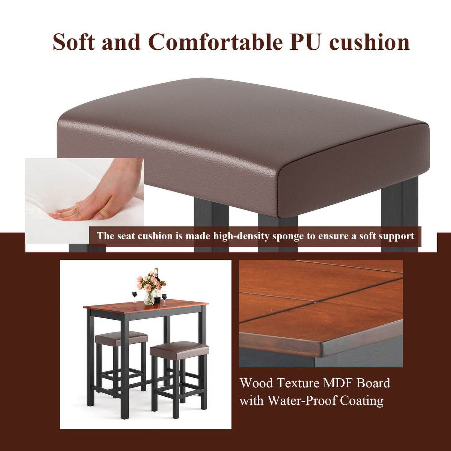 Finihen Dining Set, Dining Table Set, 3 Piece Set Pub Dining Table with Stools, for Home, Restaurant, Brown Finihen Dining Set, Dining Table Set, 3 Piece Set Pub Dining Table with Stools, for Home, Restaurant, Brown