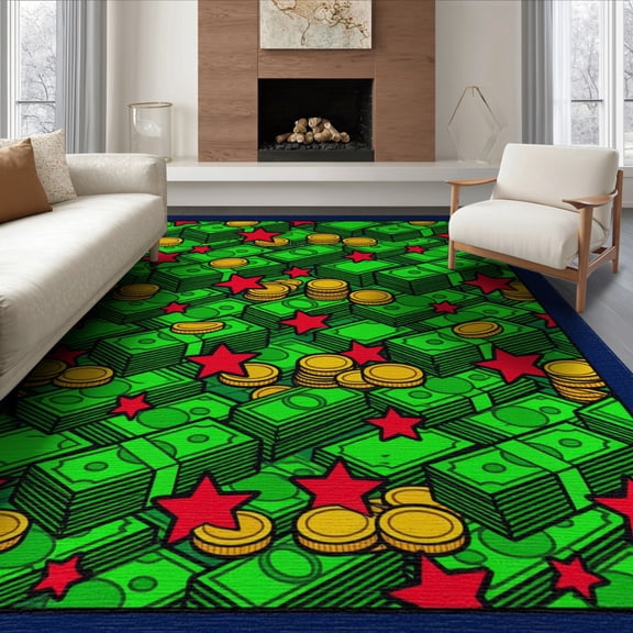 ODIKA 8'x10' Washable Area Rug Guys Mens Frame Men Movie Graphic Funky Designer Cartoon for Dining Room, Large Office, Lounge, Non-Slip Chair-Friendly Mat