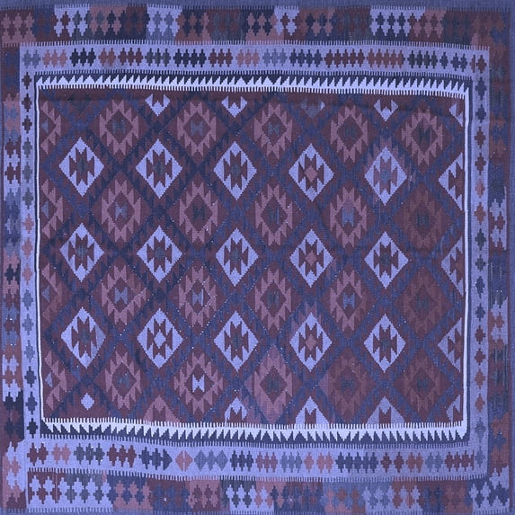 Ahgly Company Machine Washable Indoor Square Southwestern Blue Country Area Rugs, 3' Square