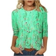 thumbnail image 1 of IROINNID en Solde T-shirt à Manches Longues en Polyester pour Femmes T-shirt Imprimé Confortable Blouse Mi-Longue Col Rond Hauts, Vert, 1 of 6