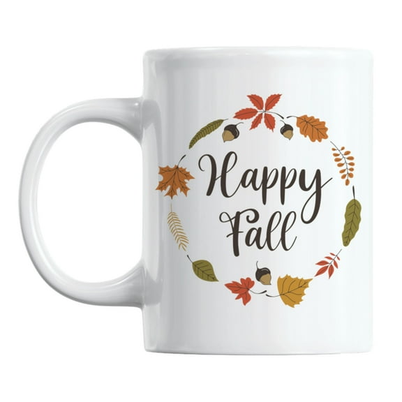 Happy Fall feat. Leaves White Ceramic Coffee & Tea Mug for Autumn (11oz)
