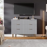 6 Drawer Dresser,Wide Chest of Drawers,Wooden Fluted Bedroom Drawer Dresser with 6 Storage Drawers for Bedroom,Living Room