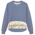 thumbnail image 3 of Yievot Women's Sherpa Lined Sweatshirts Oversized Fleece Thermal Pullover Casual Striped Crewneck Sweatshirt Winter Warm Tops, 3 of 4