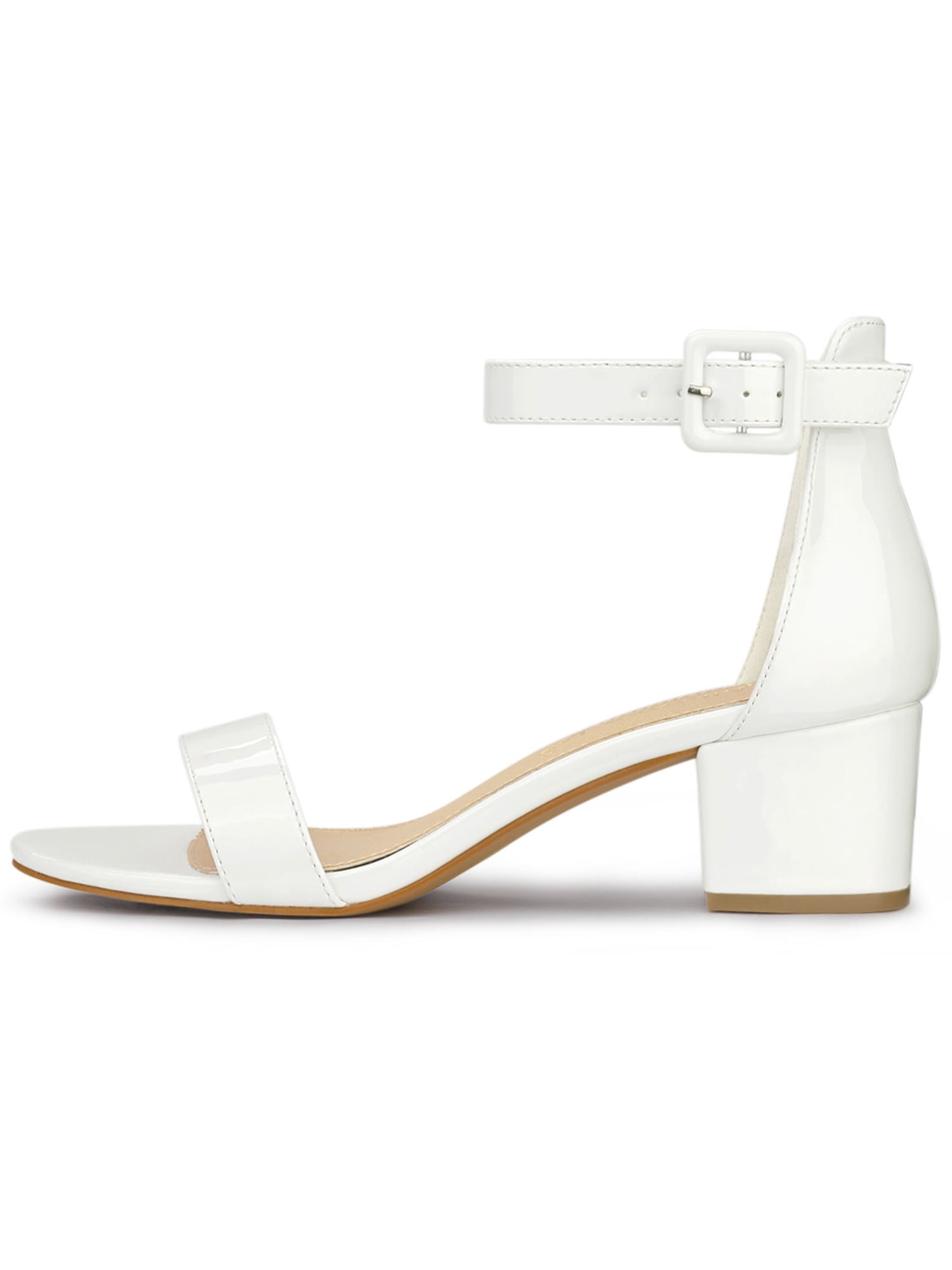 DARING DIVA Women's Ankle Strap Low Block Heel Sandals 7.5 White