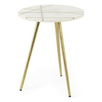 Vivienne White Marble Antique Gold Metal Round Top Small Side Table