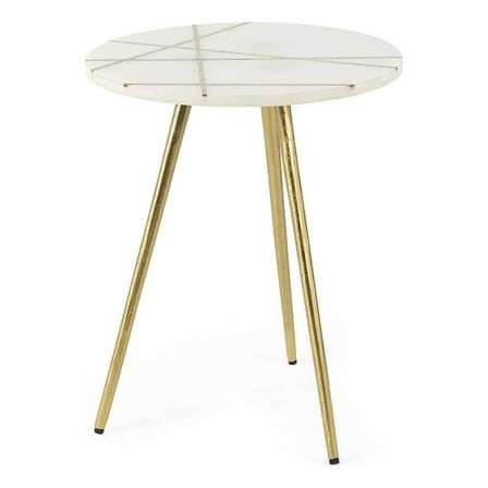 Vivienne White Marble Antique Gold Metal Round Top Small Side Table
