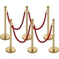 thumbnail image 1 of Mophorn 6PCS Gold Stanchion Post, 4 Red Velvet Ropes Queue Rope Barriers, 38In Crowd Control Barrier Queue Line, Crowd Control Poles, for The Ceremony, Museums, 1 of 8