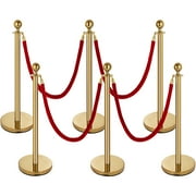 VEVOR 6pcs Gold Stanchion Post, 4 Red Velvet Ropes Queue Rope Barriers, 38in Crowd Control Barrier Queue Line, Crowd Control Poles, for The Ceremony, Museums