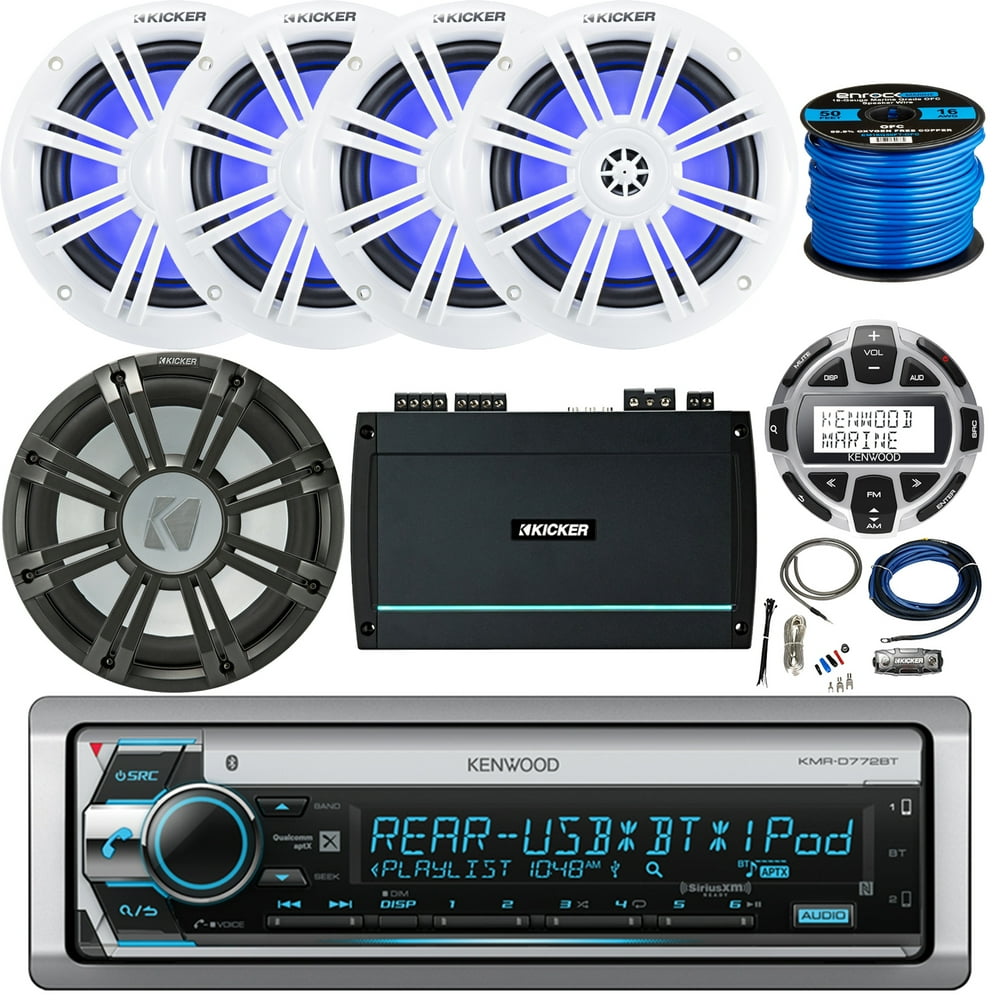 Kenwood Marine CD Stereo Bundle with Wired Remote + Kicker 10" LED