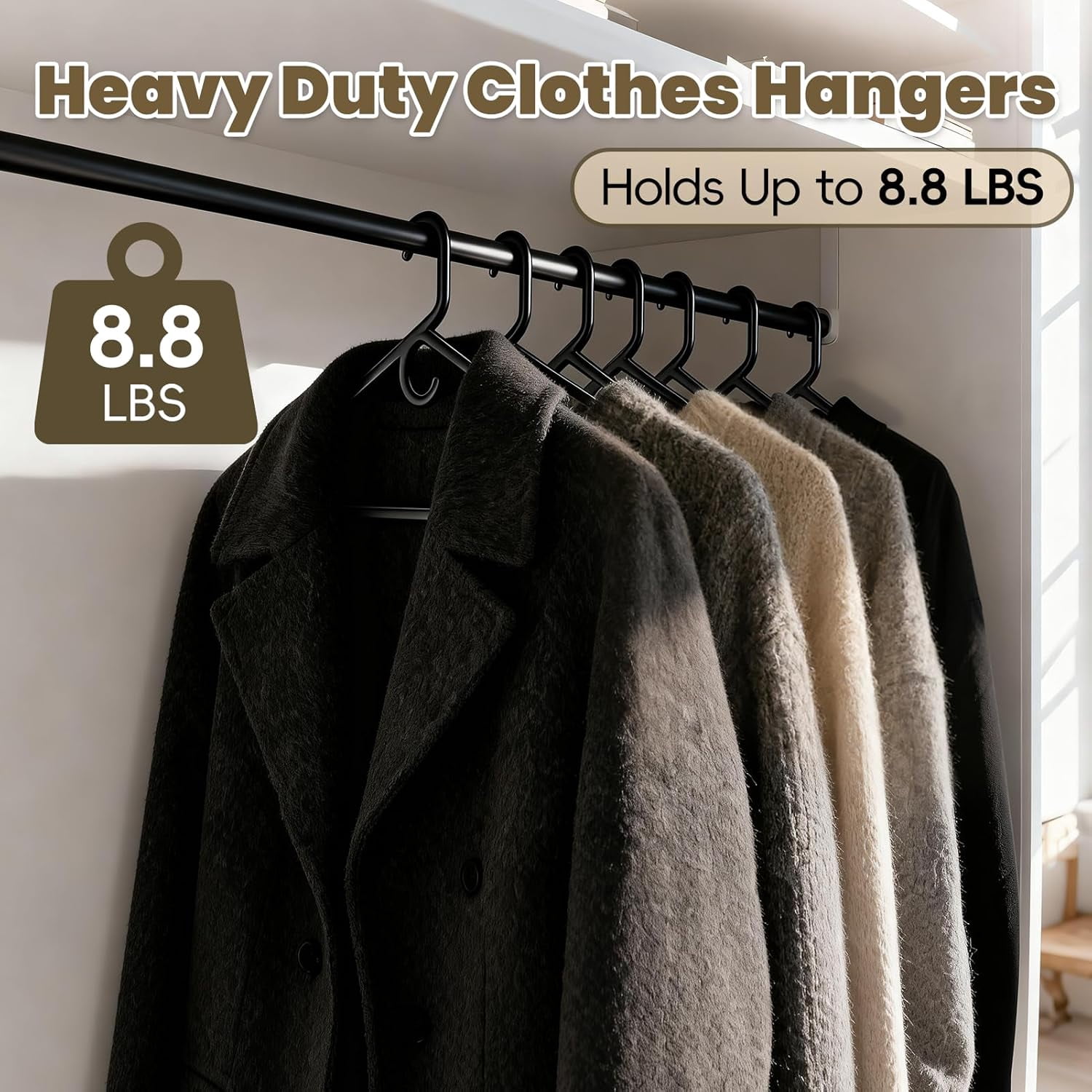 UEAKPIC Heavy Duty Plastic Hangers with Hook, Non-Slip Tubular Clothes Hangers for Adults and Children, 18 Pack, Black