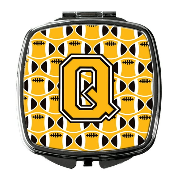 Letter Q Football Black Old Gold and White Compact Mirror CJ1080-QSCM