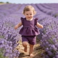 thumbnail image 4 of JIAYUE Girls Outfit Sets Crew Neck Stylish Plaid Fashionable Two Piece Flutter Sleeve Top And Shorts For Toddler And Casual Summer Wear Lovely Children Clothes Suits, 4 of 5