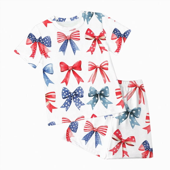 HCNTES Toddler Boy 4th of July Outfit USA Print Short Sleeve Top And Waist Shorts Boys Patriotic Outfit Set Size 2-12 Years