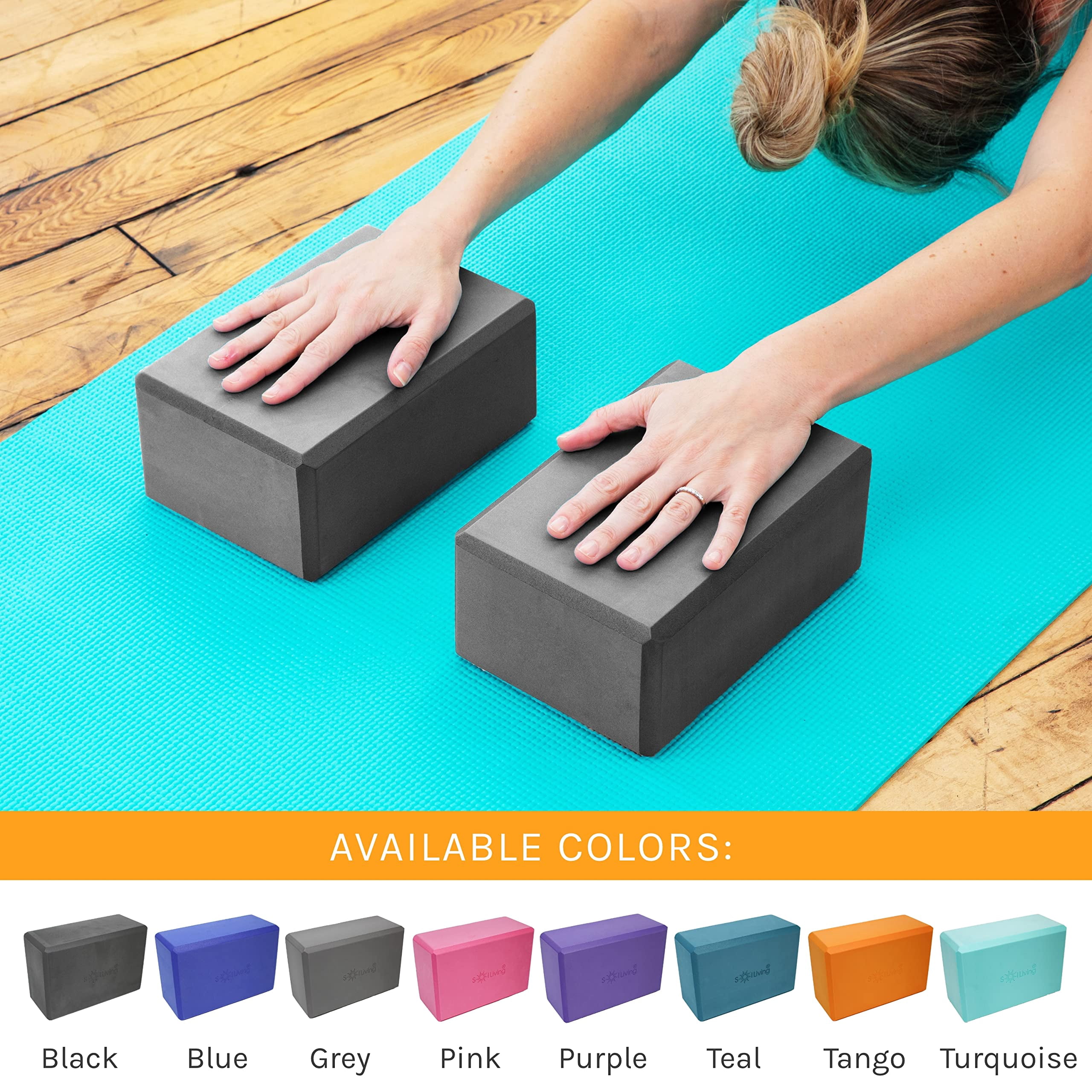 Sol Living Yoga Blocks 2 Pack High Density EVA Foam Yoga Cushion Stretching Pilates Meditation Exercise Equipment Support Deepen Poses Odor Free Non Slip Yoga Accessories - 4" x 6" x 9"- Black
