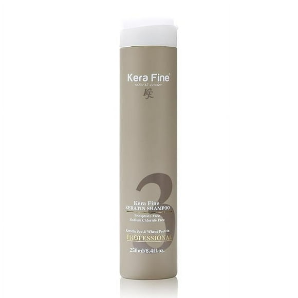 KERA FINE Shampooing à la Kératine KF / 250 ml / Sans Sulfate / Sans Parabène / Sans Phosphate, Sans Chlorure de Sodium / Kératine Soya et Protéine de Blé / Professionnel.