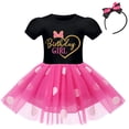 thumbnail image 2 of IBTOM CASTLE Toddler Baby Girls Birthday Princess Outfits Polka Dots Tutu Mouse Dress Fancy Dance Costume Halloween Cosplay Party Dress up with Ears Headband 18-24 Months Black+Hot Pink-Heart, 2 of 8