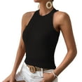 thumbnail image 1 of Camiseta sin mangas con cuello halter para mujer para verano Cable Knit Casual Slim Fit Camisa sin mangas de color puro Negro L, 1 of 6