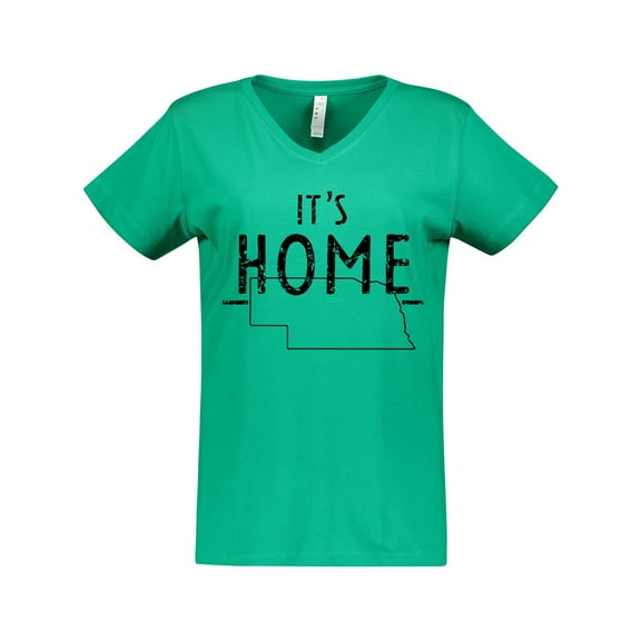 Inktastic It's Home- State of Nebraska Outline Distressed Text Women's V-Neck T-Shirt