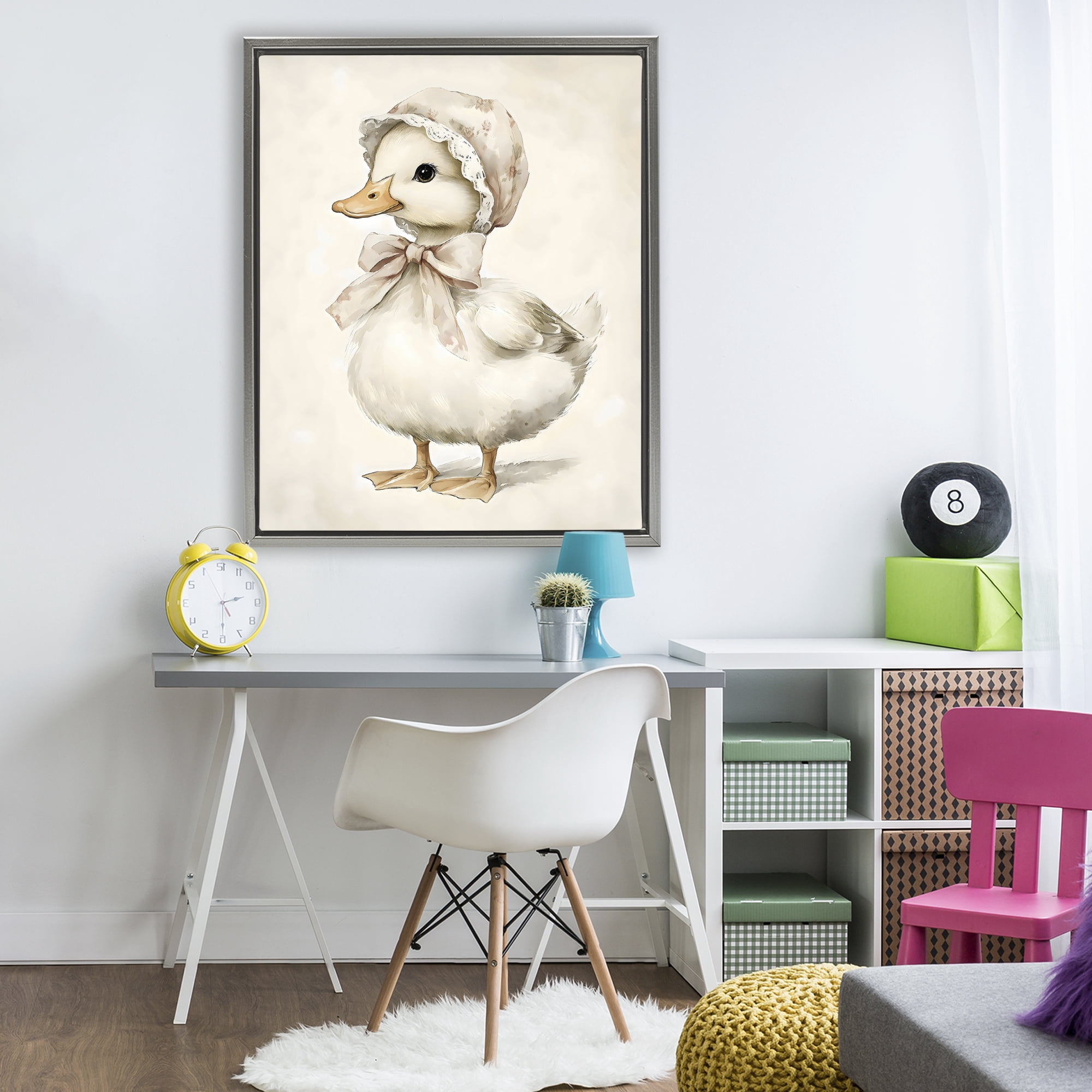Stupell Industries Duck Wearing Bonnet Gray Framed Floater Canvas Wall Art, design by Arlington Prints