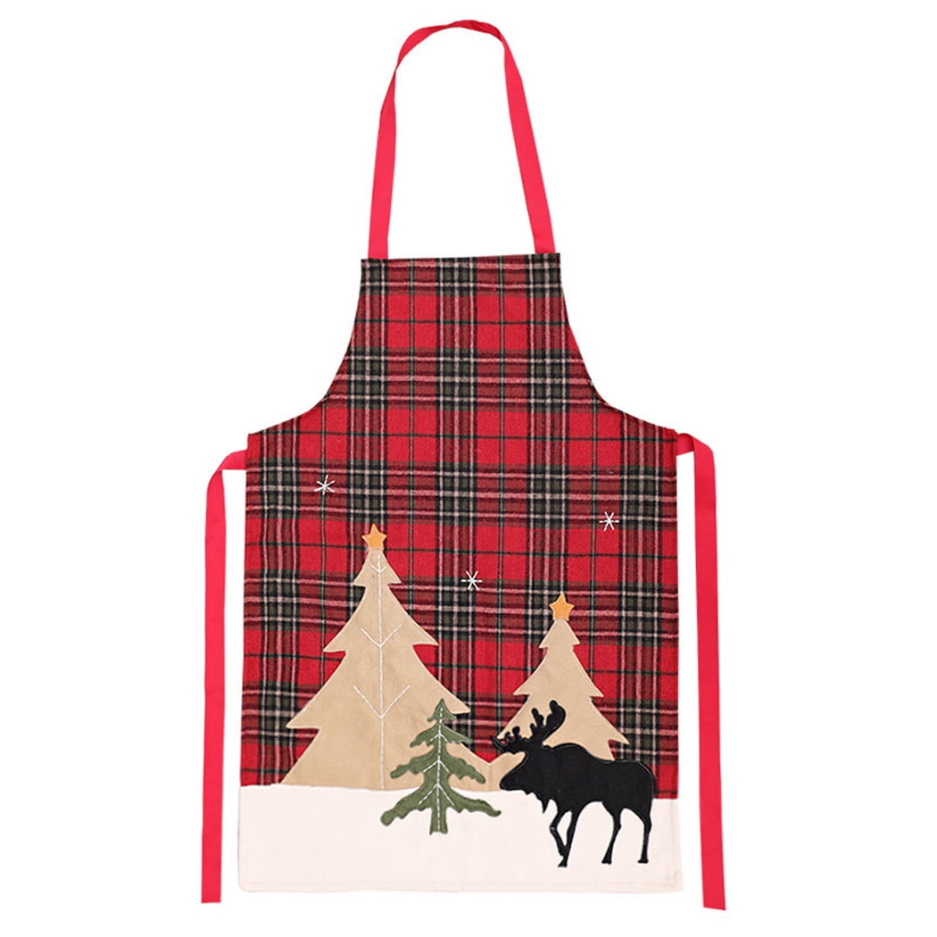 Coofit Christmas Apron Fashion Xmas Forest Plaid Cooking Apron Adult