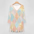 thumbnail image 4 of Pink Blue And Gold Foil Long Sleeve Dresses For Women Vintage Elegant Party Dress Oversized V-neck Dress S-8XL, 4 of 7