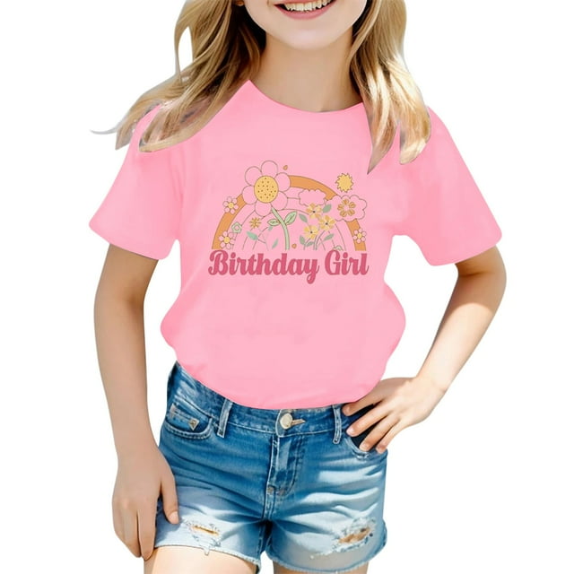 MEZZALL T-Shirt Décontracté à Lettres pour Filles Tout-Petits, Col Rond, Manches Courtes, 6-7 Ans