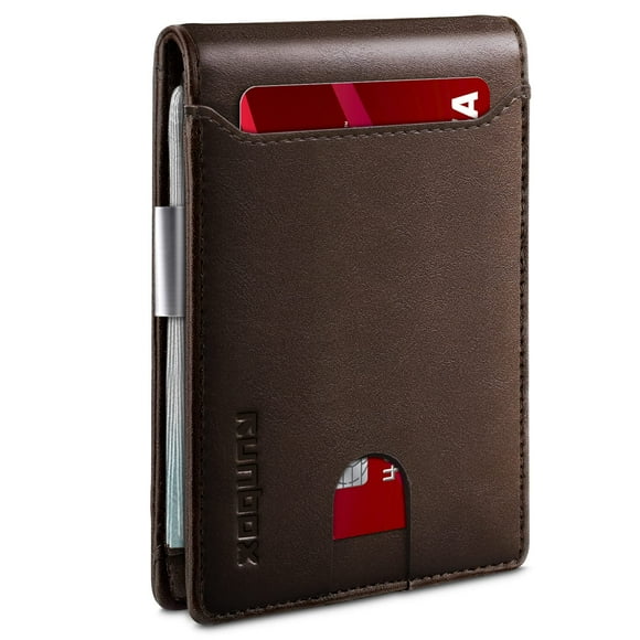 Billetera RUNBOX, delgada, de piel, para billetes, con bloqueo RFID, para hombre